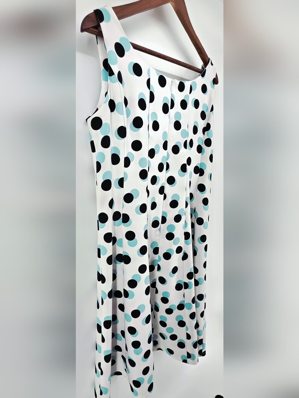 Ronni Nicole White Fit & Flare Aqua & Black Polka Dot Dress Retro Chic β Size 10 - Picture 10 of 16